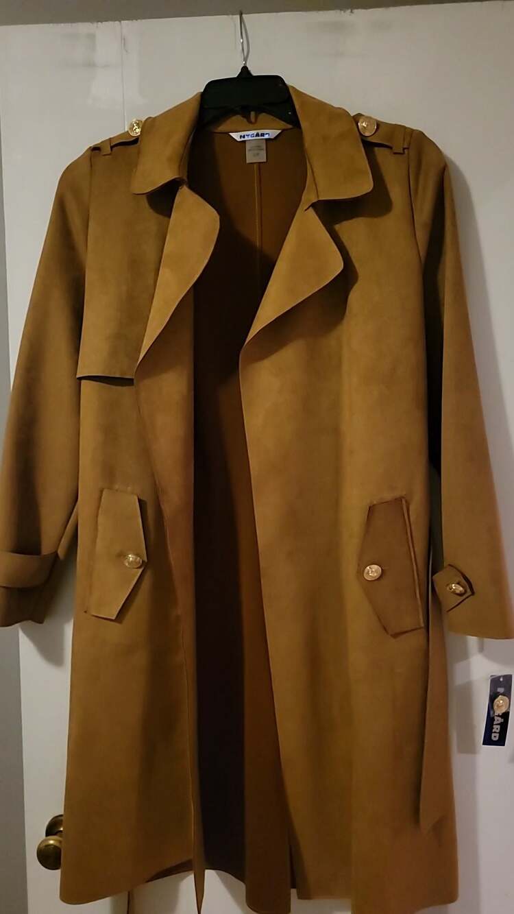 Nygård Faux Suede Belted Open Front Trench Coat